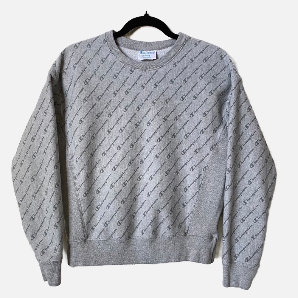 Champion Women’s Gray Reverse Weave All Over Script Sweatshirt Small